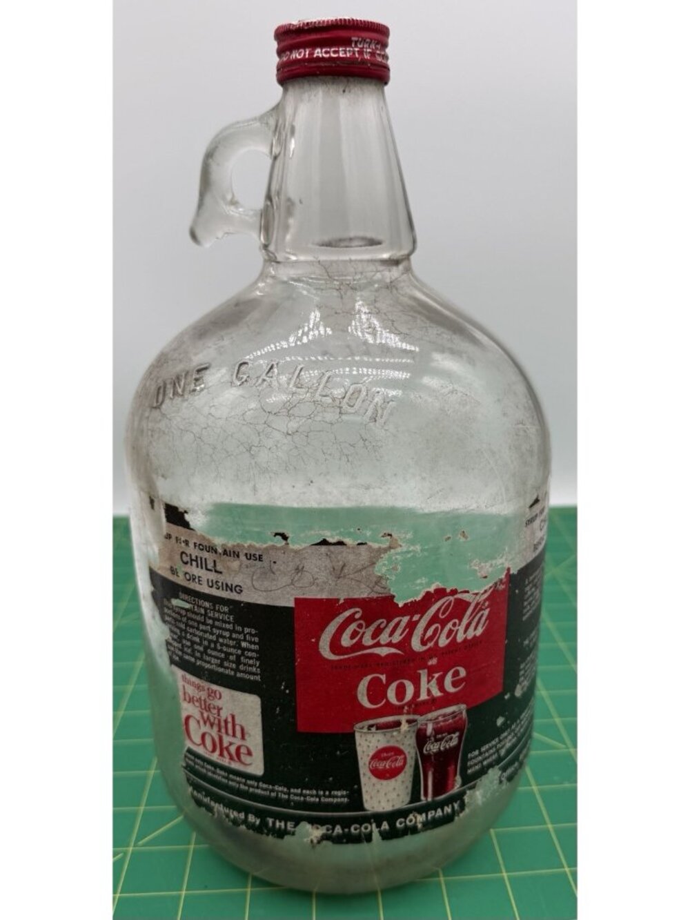 Vtg Coca Cola Coke One Gallon Syrup Glass Jug Bottle 1960’s with Cap READ!